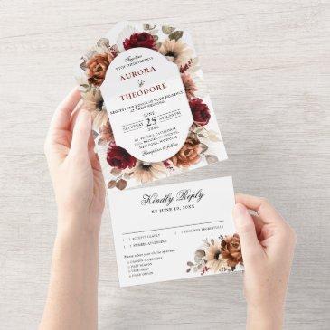 terracotta burgundy mauve floral geometric wedding all in one invitation