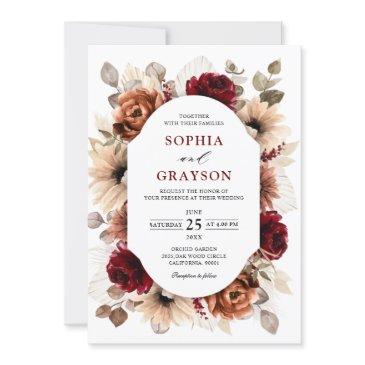 terracotta burgundy mauve floral geometric wedding invitation