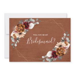 Small Terracotta Burgundy Will You Be My Bridesmaid Invi Invitation Front View