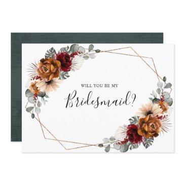 terracotta burgundy will you be my bridesmaid invitation