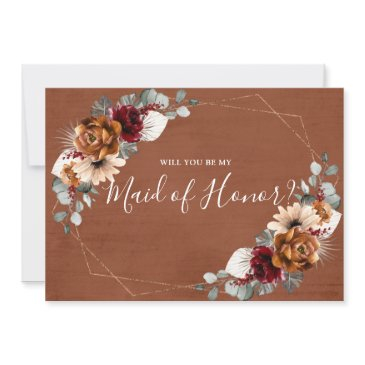 terracotta burgundy will you be my maid of honor  invitation
