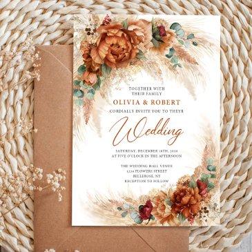 terracotta burnt orange burgundy floral eucalyptus invitation