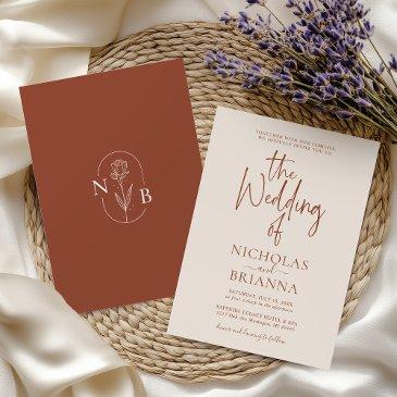 terracotta burnt orange modern boho wedding invitation