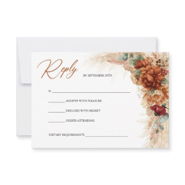 terracotta copper burgundy floral pampas grass rsvp invitations
