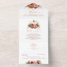 Small Terracotta Earthy Floral Pumpkins Fall Wedding All In One Invitation Front View