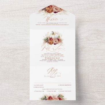 terracotta earthy floral pumpkins fall wedding all in one invitation