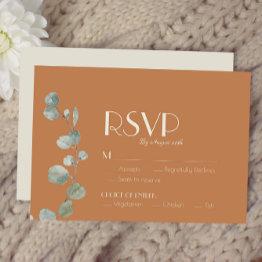Small Terracotta Eucalyptus Deco Wedding Meal Choice Rsvp Invitations Front View