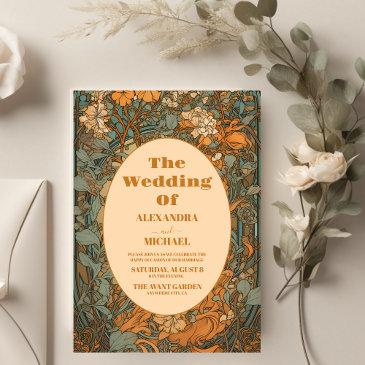 terracotta floral art nouveau wedding invitation