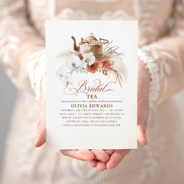 terracotta floral boho bridal shower tea party invitation