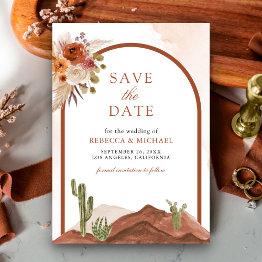 Small Terracotta Floral Desert Cactus Photo Wedding Save The Date Front View