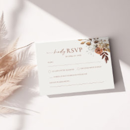 Small Terracotta Floral Rsvp Wedding Enclosure Invitations Front View