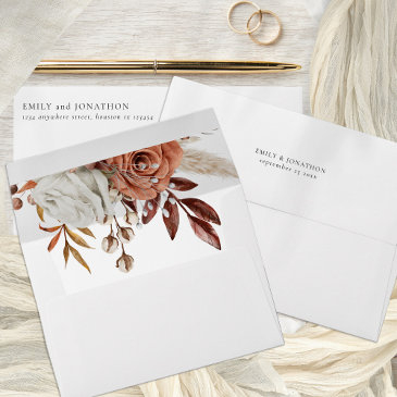 terracotta florals return name address wedding envelope