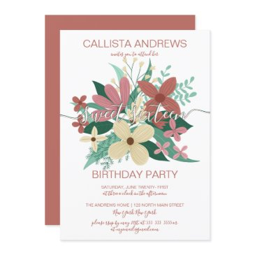terracotta ivory floral greenery bouquet sweet 16 invitation
