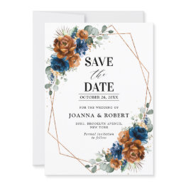 Small Terracotta Navy Blue Greenery Geometric Wedding Sa Save The Date Front View