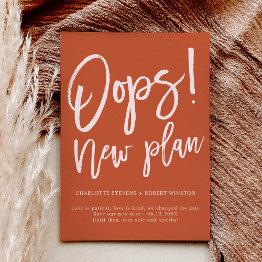 Small Terracotta New Plan Wedding Change The Date Announcement Postinvitations Front View