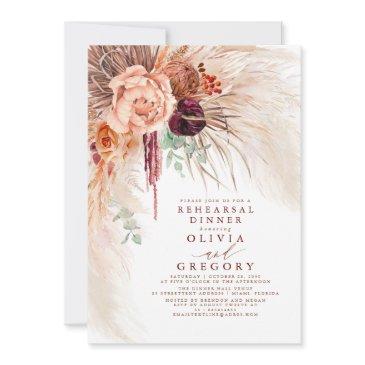 terracotta pampas grass floral rehearsal dinner in invitation
