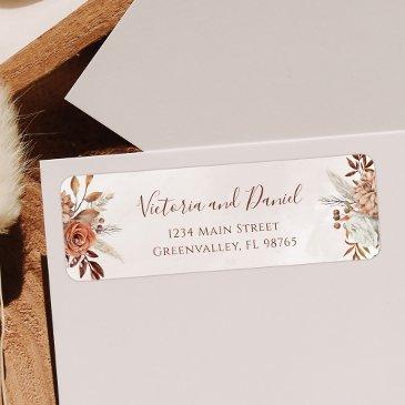 terracotta rust flowers boho fall foliage wedding label