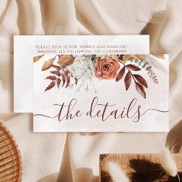 Small Terracotta Rust Flowers Boho Fall Wedding Details Enclosure Invitations Front View