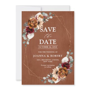 terracotta sage burgundy floral geometric wedding save the date