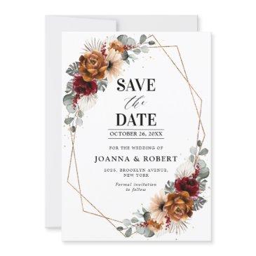 terracotta sage burgundy floral geometric wedding save the date