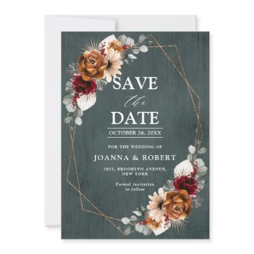 terracotta sage burgundy floral geometric wedding save the date