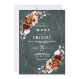 Small Terracotta Sage Burgundy Greenery Geometric Weddin Invitation Front View