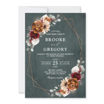 terracotta sage burgundy greenery geometric weddin invitation