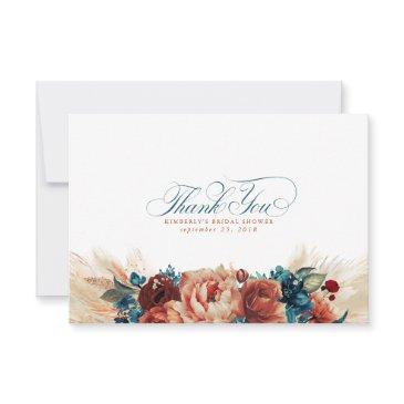terracotta teal blue floral boho small thank you