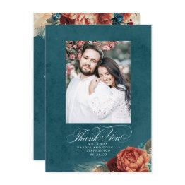Small Terracotta Teal Blue Wedding Thank You Photo Front View