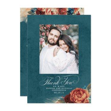 terracotta teal blue wedding thank you photo