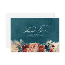 Small Terracotta Teal Floral Boho Wedding Thank You Front View