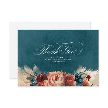 terracotta teal floral boho wedding thank you