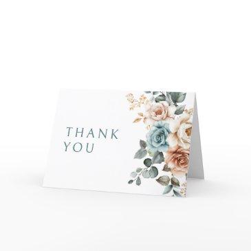 terracotta teal neutral watercolor floral wedding thank you invitations