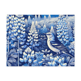 Small Texas Bluebonnets And Northern Mockingbird Texan  Postinvitations Front View
