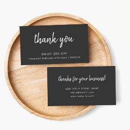 Small Thank You Black | Modern Minimalist Handwritten Discount Invitations Front View