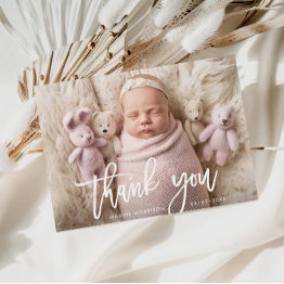 Small Thank You | Brush Lettering Birth Announcement Postinvitations Front View
