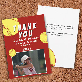 Small Thank You Coach Red Softball Photo Invitations Front View