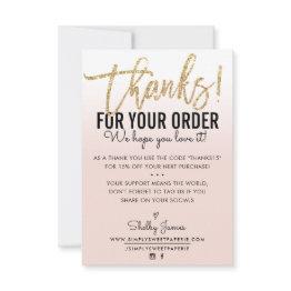 Small Thank You For Your Order Insert Gold Ombre Blush Front View
