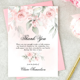 Small Thank You Funeral Sympathy Pink Roses Floral Front View