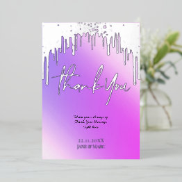 Small Thank You Holographic Glitter Drips Foil Invitations Front View