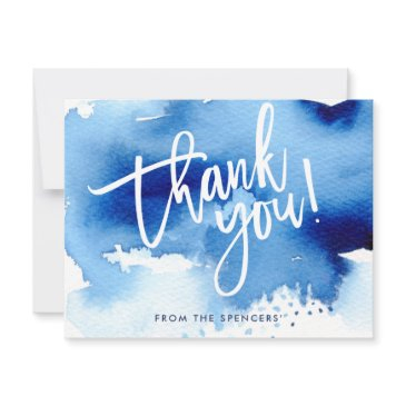 thank you note hand lettered dark blue watercolor invitation