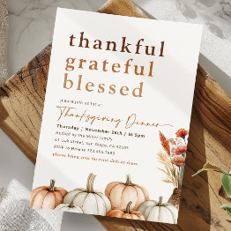 Small Thankful Grateful Blessed Elegant Thanksgiving Invitation Front View