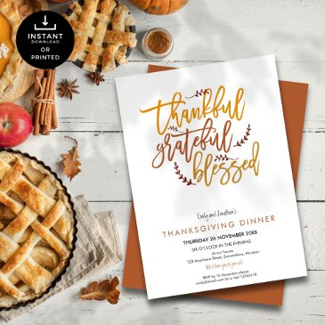 thankful grateful blessed thanksgiving dinner invitation