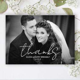 Small Thanks Hand Lettered Script Wedding Thank You Invitations Front View