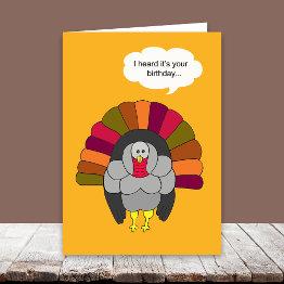 Small Thanksgiving Birthday -- Turkey Holiday Invitations Front View