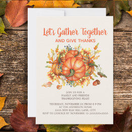 Small Thanksgiving Dinner Pumpkins Gather Give Thanks Invitation Front View