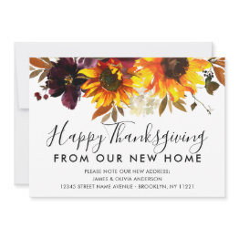 Small Thanksgiving From New Home Sunflower Fall Moving Announcement Front View