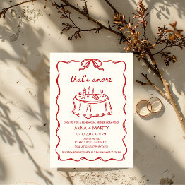 Small That's Amore Hand-illustrated Red Rehearsal Dinner Invitation Front View