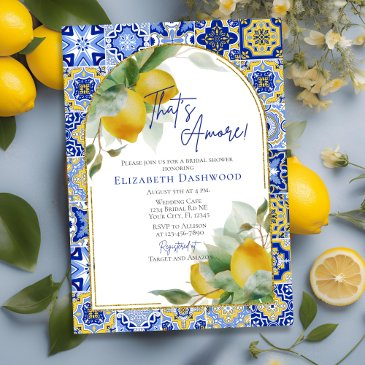 that's amore italian blue tile lemon bridal shower invitation