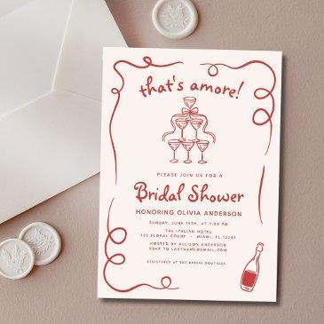 that's amore italian hand drawn red bridal shower invitation
